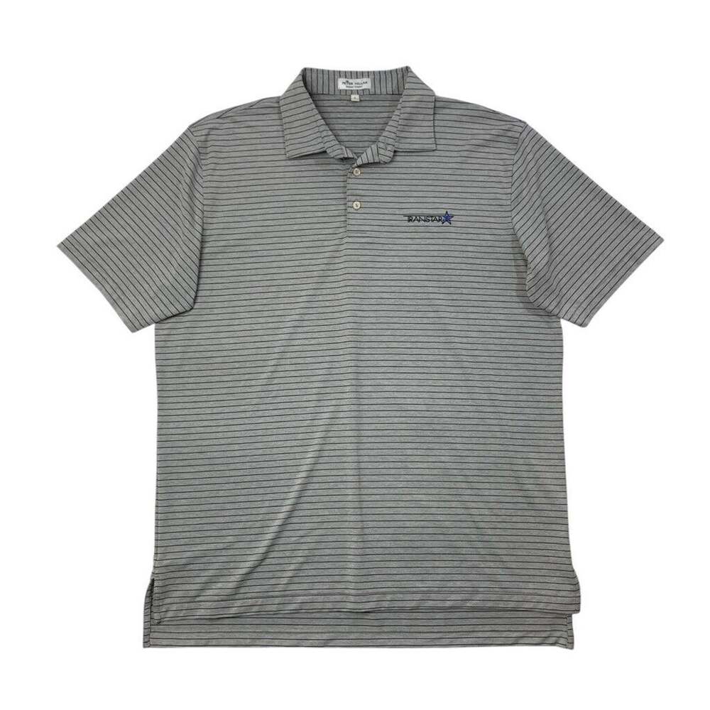 Peter Millar Polo Shirt Mens L Iron Navy Stripe Short Sleeve Summer Comfort Golf
